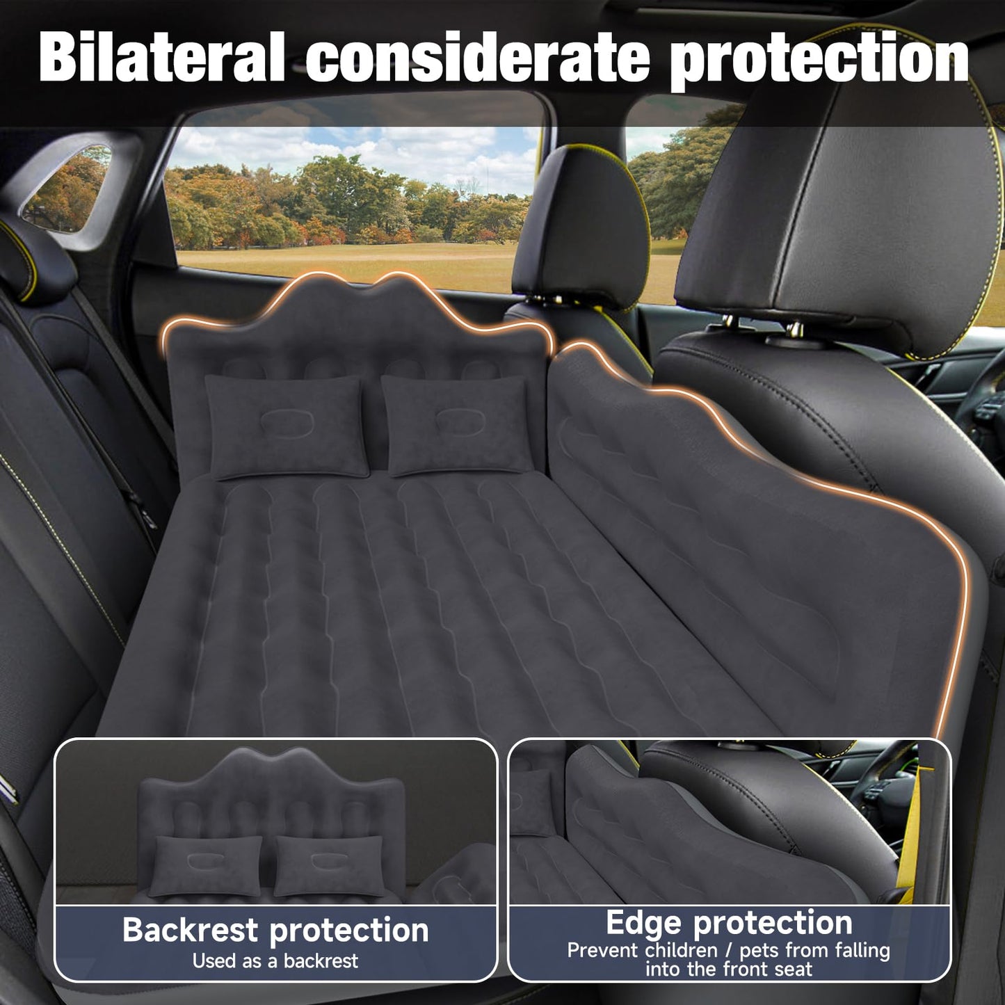 DikaSun Back Seat Car Air Mattress: Inflatable SUV Car Camping Bed for Truck Van, Thickened Double-Sided Flocking Travel Car Sleeping Pad with Air Pump 2 Pillows