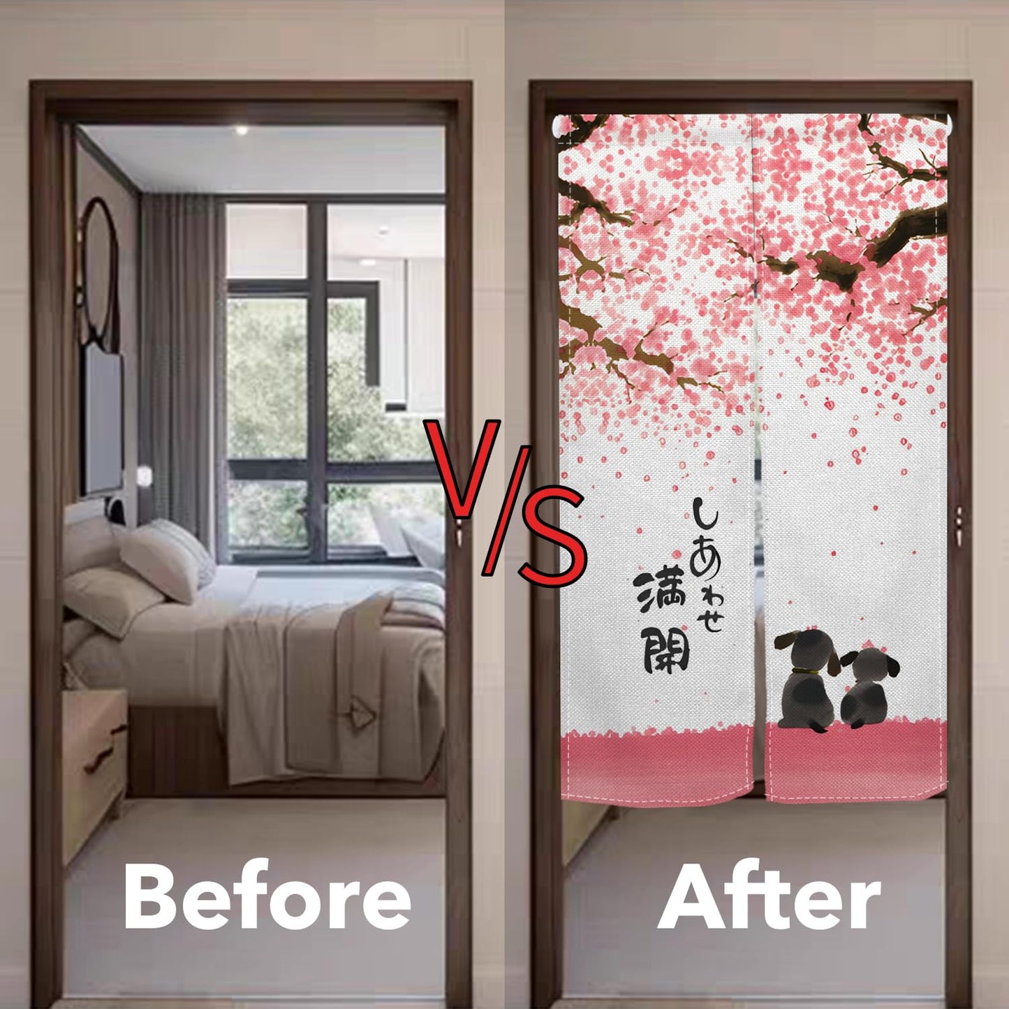 Leowefowa Noren Japanese Doorway Curtains Pink Cute Pattern Window Treatment Happy Dog Door Curtain Trapestry Panels for Hanging Room Privacy Divider Kitchen Door Curtains Home Decor, 33.5"x 70.9"