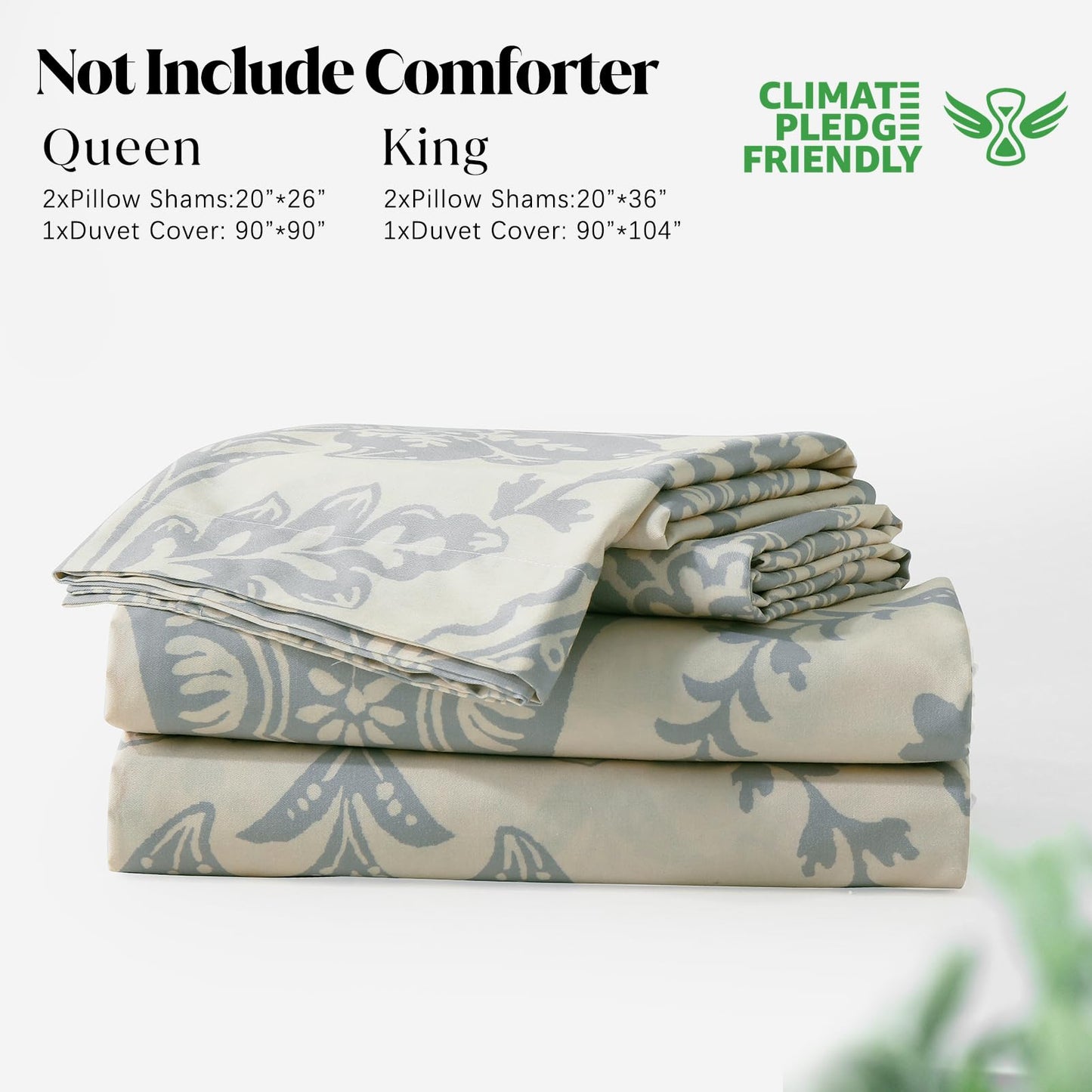 CozyDH Cotton Duvet Cover King - 100% Cotton 400 Thread Count Beige Duvet Cover Set King Size, Soft and Breathable Floral Damask Paisley King Bedding Set for All Season (King, 104"x90", NO Comforter)