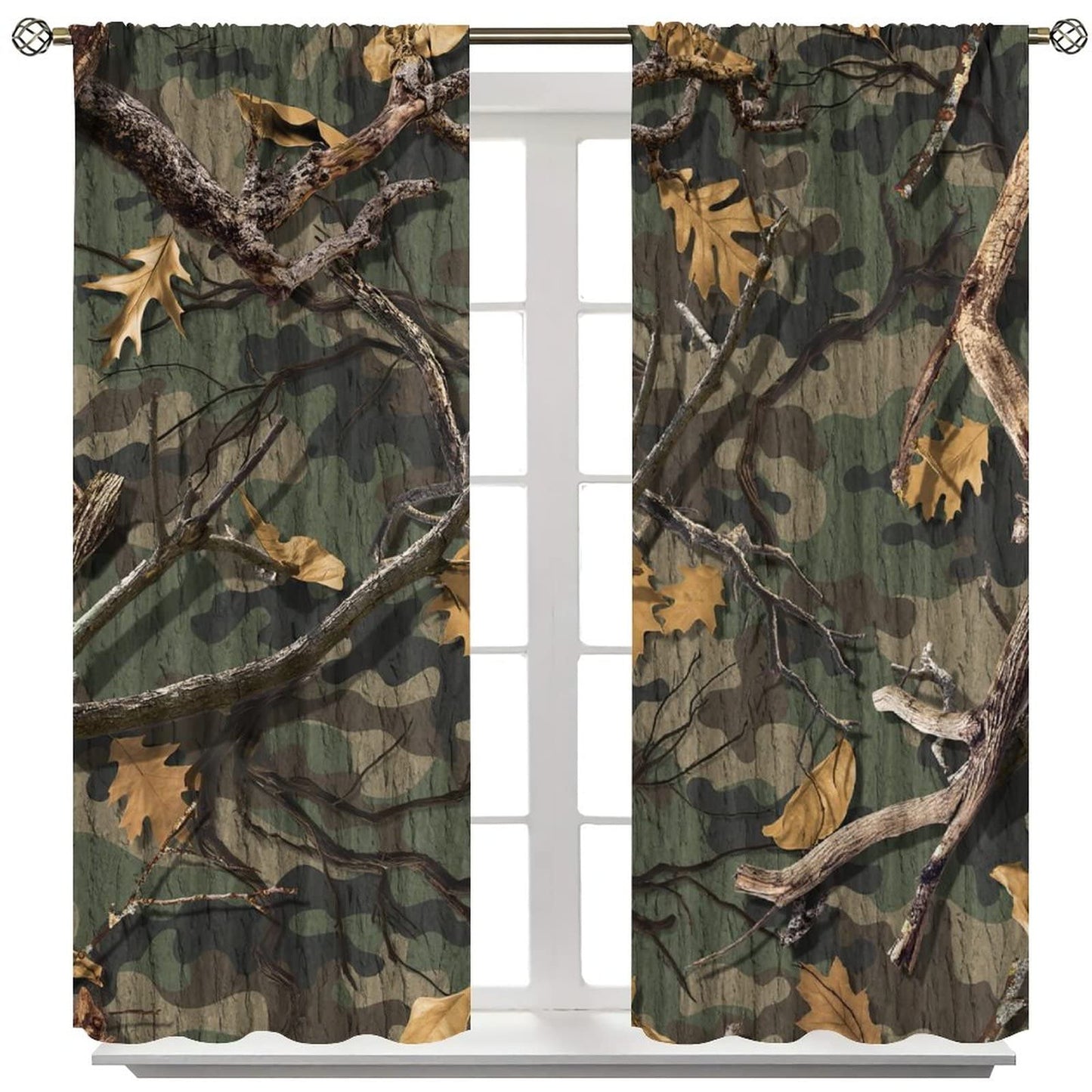 Camouflage Window Curtains,Forest Camo Branches Leaves Hunting Camp Cabin Balckout Window Drapes for Living Room Bedroom Kitchen Decor W42xL45in