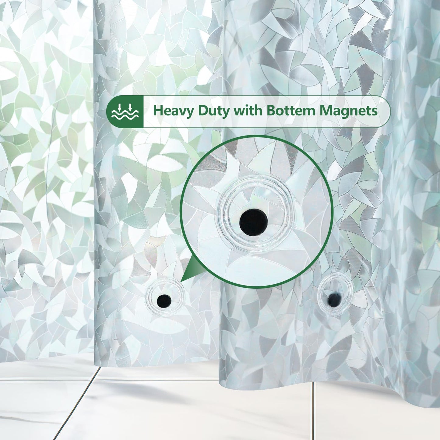AooHome Long Shower Curtain Liner - EVA 3D Decals Stained Glass Pattern Design Bathroom Shower Curtain with Hooks, 5 Bottom Magnets, Heavy Duty, Water Repellent, Semi Transparent, 72x78 Inch