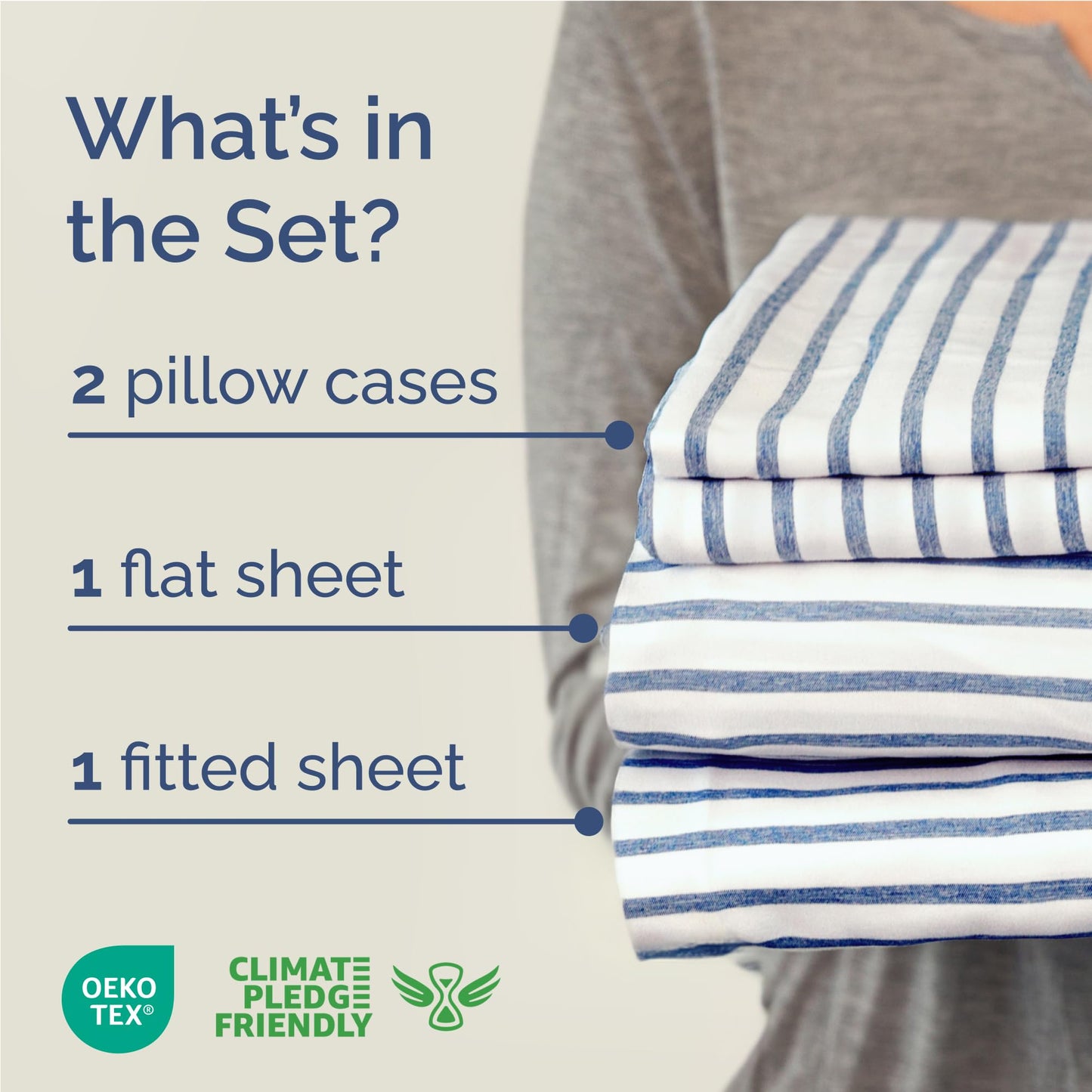 Full Size 4 Piece Sheet Set - Comfy Breathable & Cooling Sheets - Hotel Luxury Bed Sheets for Women & Men - Deep Pockets, Easy-Fit, Soft and Wrinkle Free Sheets - Blue Stripes Oeko-Tex Bed Sheet Set