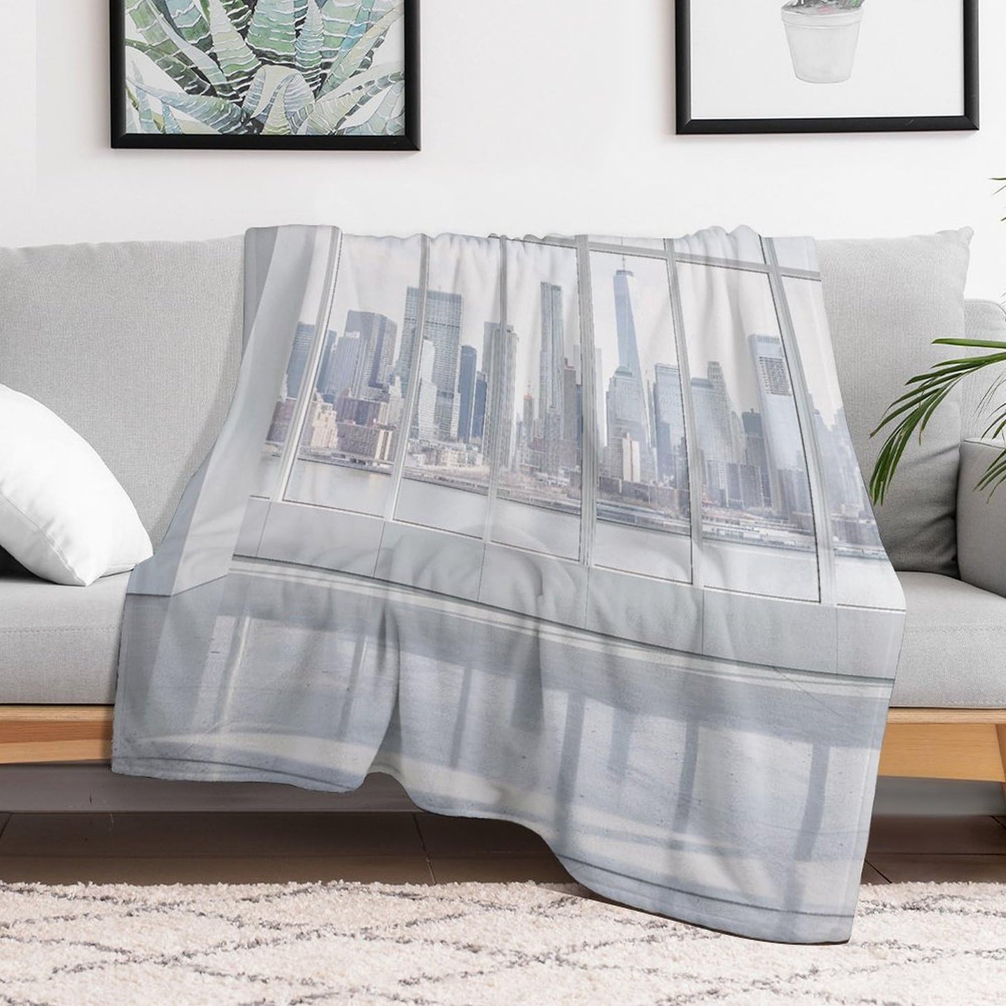 TOWINSFB Window View Cityscape Flannel Throw Blanket, Soft Lightweight Cozy Warm Funny Modern City Building Blanket for Couch Bed Travel- 30"x40"