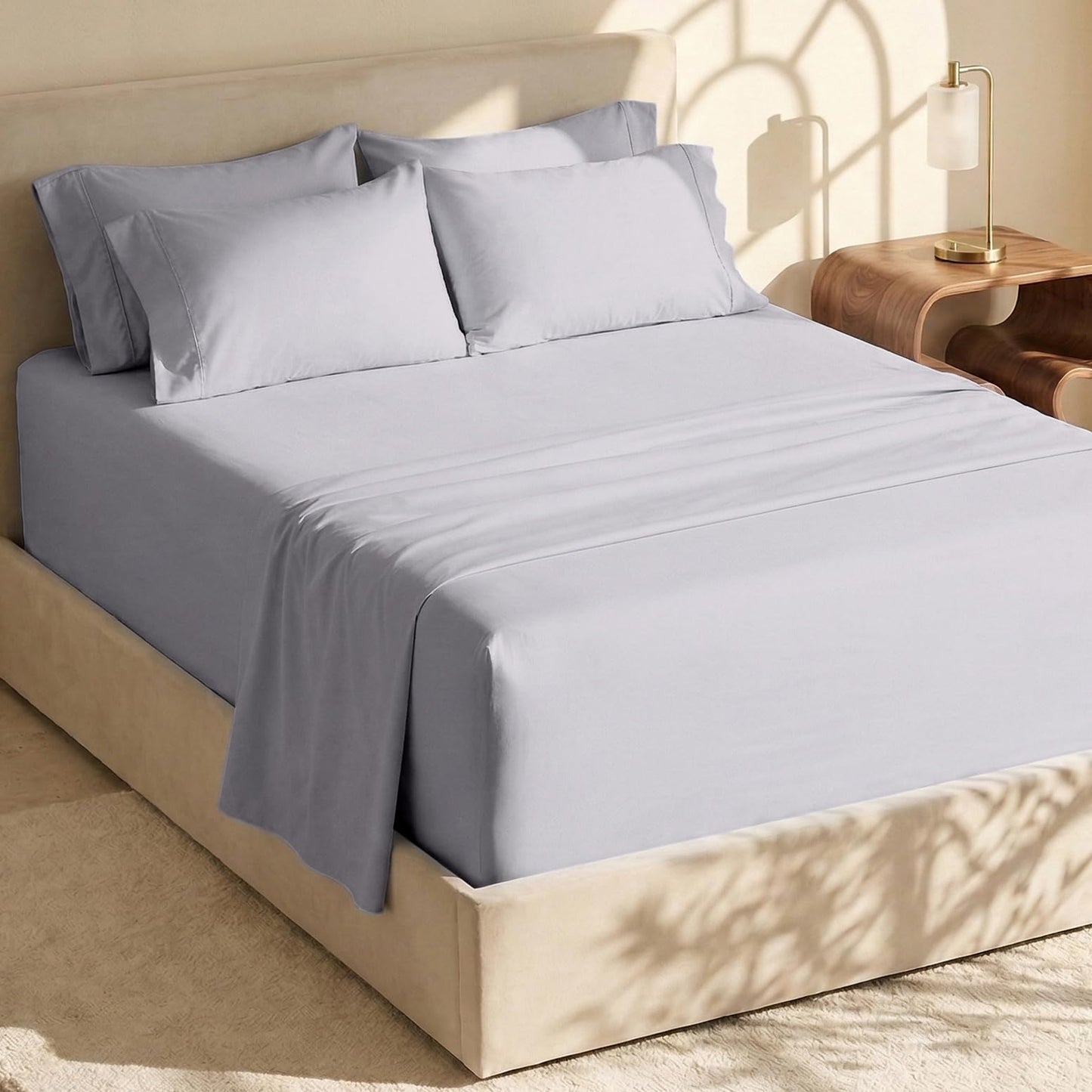 Hearth & Harbor Extra Deep Pocket Queen Sheets Sets - Fits Mattress 18-24 Inches Deep - Extra Deep Pocket Sheets - 6 Piece Queen Size - Light Lavender