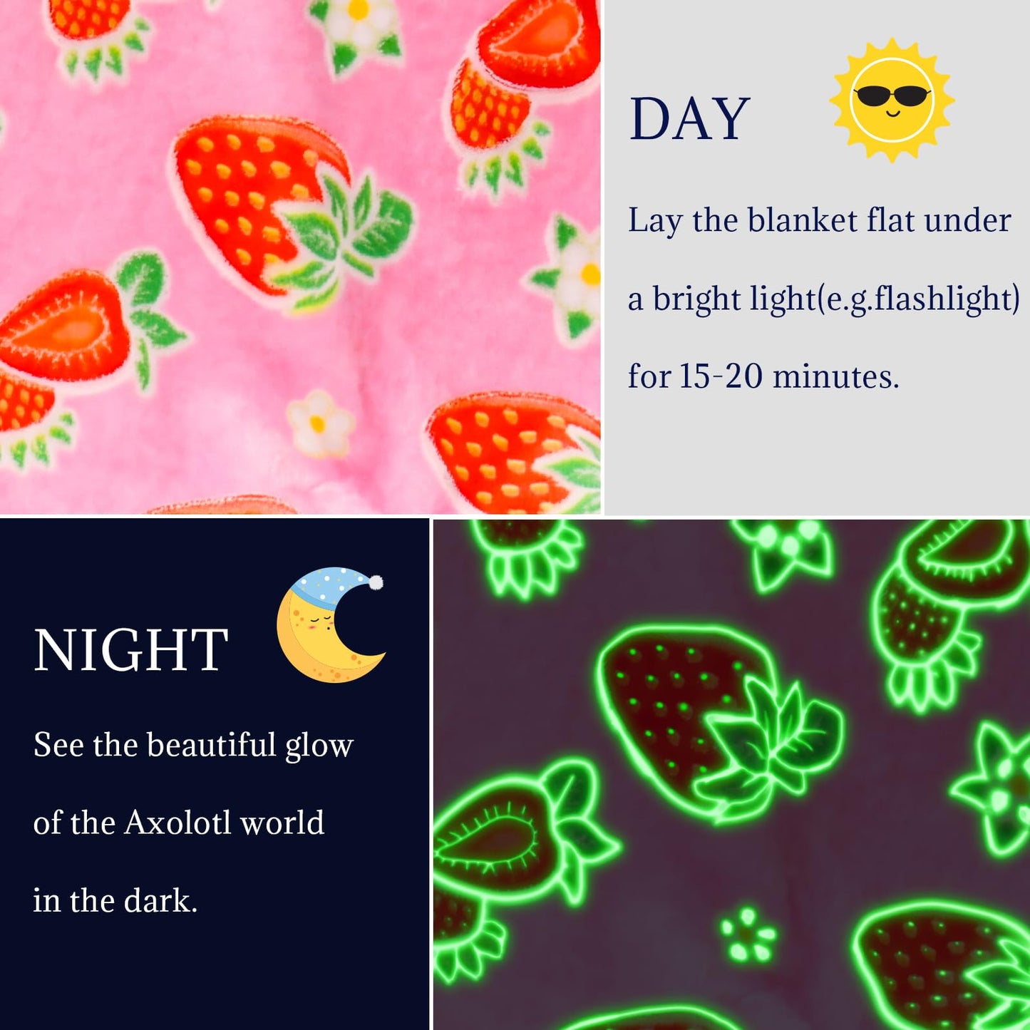 Glow in The Dark Strawberry Blanket for Women Girls, Cute Pink Fleece Throw Blanket, Soft Throw for Bedroom Couch Sofa Decor, Christmas Strawberry Gifts for Women Kids Teens