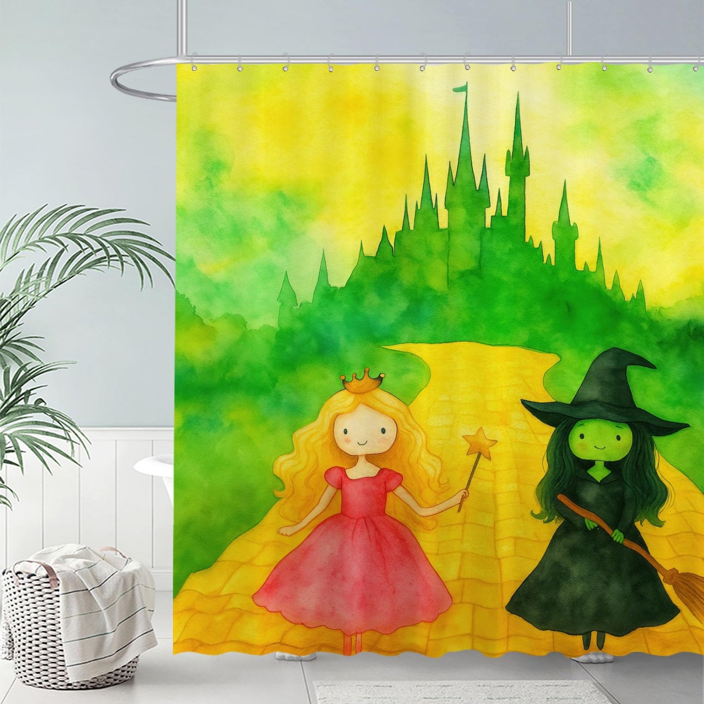 Funnytree Cute Witch Pink Princess Shower Curtain 72"x72" - Waterproof Fabric Bathroom Decor for Women,Teens,Girls,Fans,Daughter, Durable Easy Care Washable (Hooks Not Included)