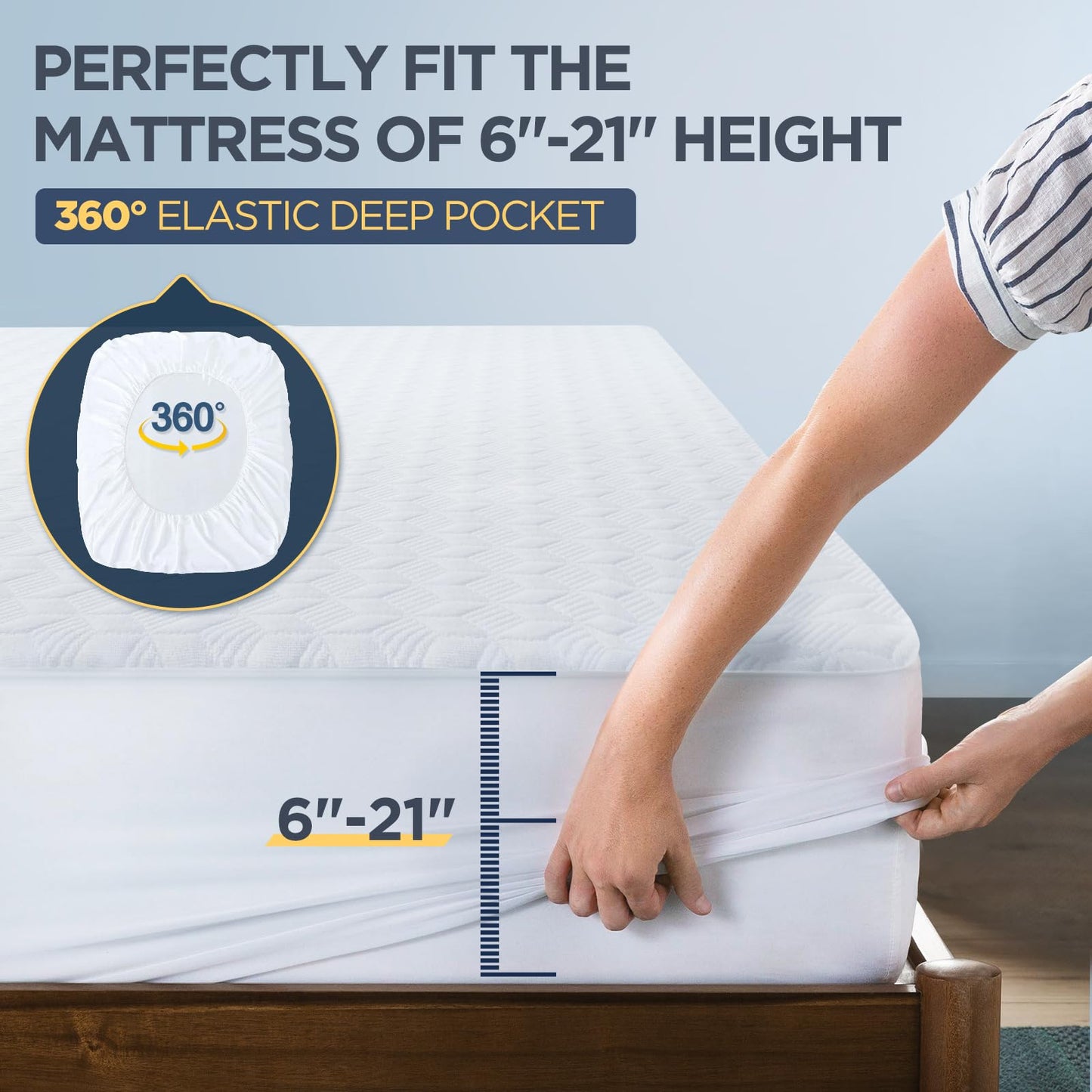 100% Waterproof Mattress Protector, Hypoallergenic Silver-Infused Mattress Topper Cover with No Odor, Breathable Cooling Bed Cover with 8"-21" Deep Pocket (Queen)