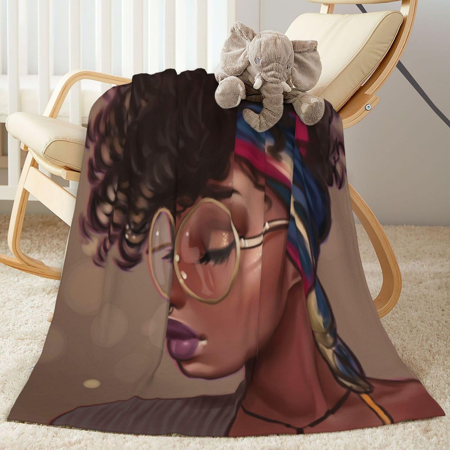Abucaky African American Black Girl Fleece Throw Blanket Ultra Soft Cozy Afro Woman Decorative Flannel Blanket for Home Bed Couch Chair Travel 50x40in