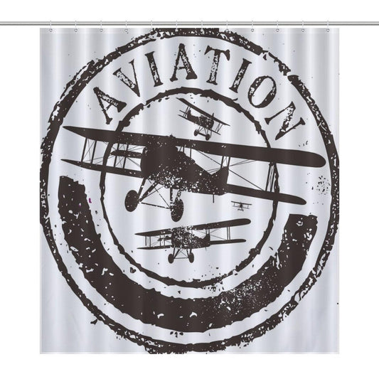 Airplane Shower Curtain,Vintage Style Boys Kids Plane Stamp Design Pattern Print for Bathroom Curtains Cloth Fabric Home Decor with Hooks Set, 66x72Inch（168x183cm）