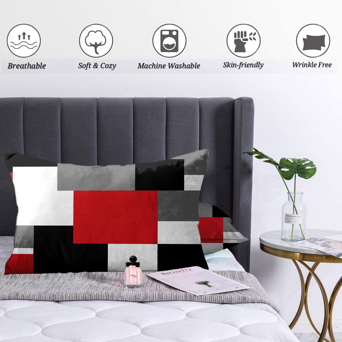 Emvency Set of 2 Red Black and Grey Throw Pillow Covers Geometric Modern Abstract Painting Decorative Pillow Cases Home Decor Standard Rectangle 12x20 Inches Pillowcases
