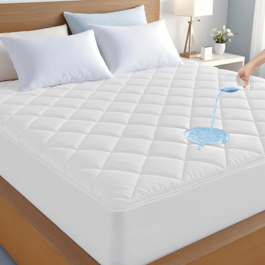 LUX Décor Full Size Mattress Pad - Quilted Elastic Fitted Mattress Cover Protector Upto 16 Inches Deep Pocket - Soft Breathable Noiseless Mattress Topper (54 X 75)