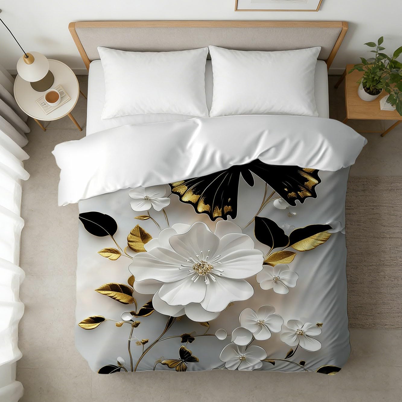 GXYAOYZG Butterfly Throw Blanket Soft Cozy Warm Flannel Throws Black Gold White Floral Decor Lightweight Blankets for Couch Bed Sofa Gifts for Women All Seasons (49" x 59")