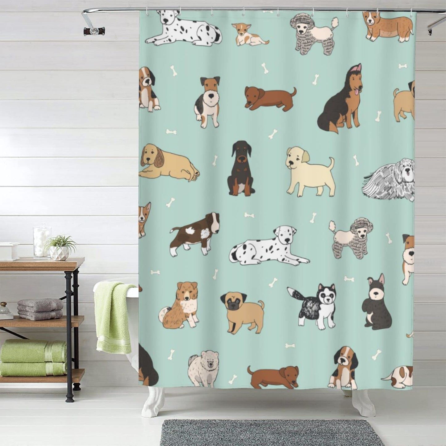 Fiokroo Puppy Dogs Cute Animals Shower Curtain 60x72in Waterproof Polyester Fabric Cartoon Pets Bath Curtain with 12 Hooks, Shower Curtains Sets for Home Bathroom Decor