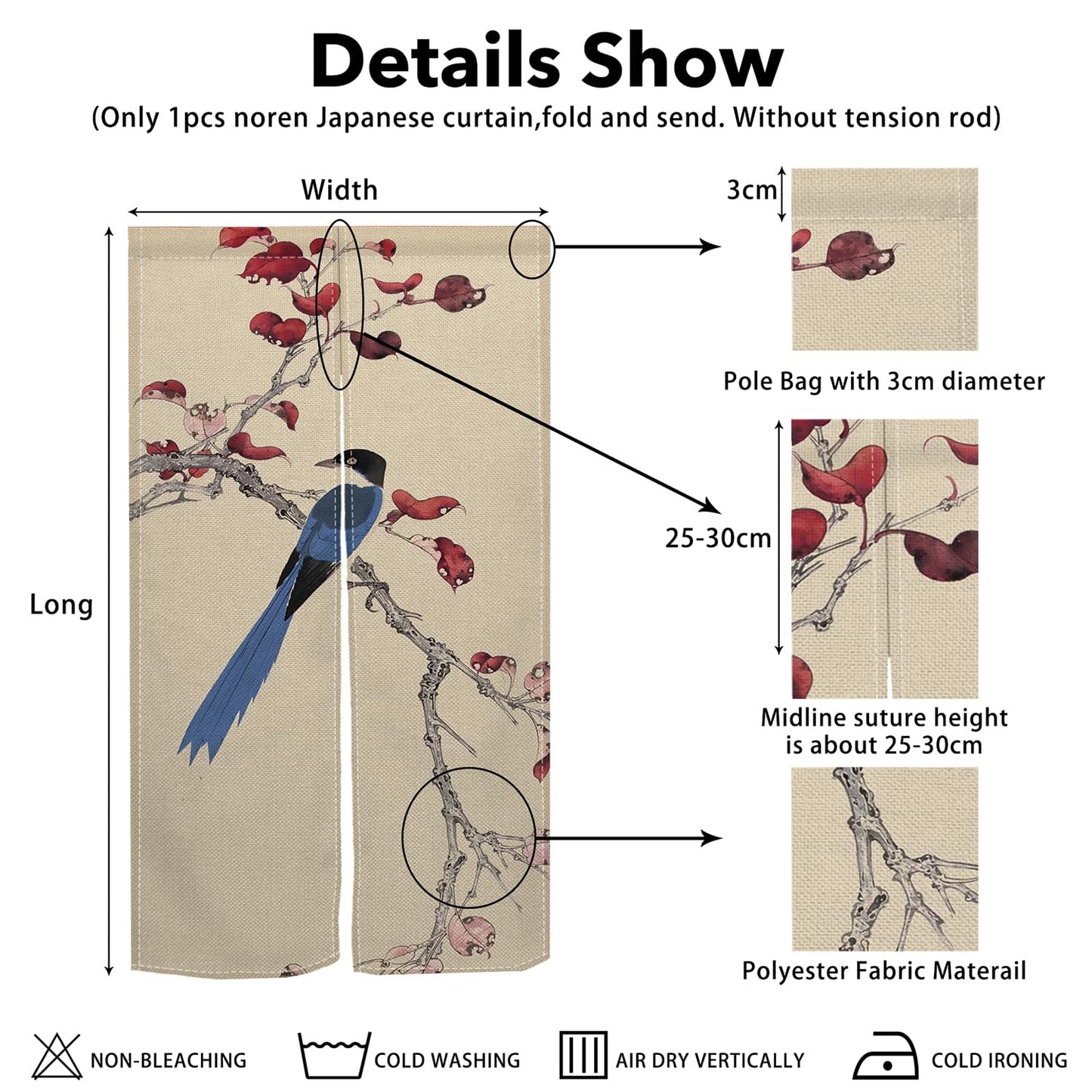Leowefowa Long Japanese Noren Doorway Curtain Chinese Printing Window Treatment Traditional Good Lucky Door Curtain Tapestry for Room Divider Partition Home Kitchen Decor (lnk, Magpie), 33.5"x 70.9"