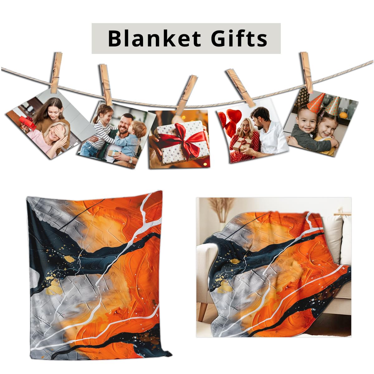 HUNXIAOJ Orange Blanket Throw for Couch Bed Abstract Print Blanket Soft Flannel Bedding Modern Bedroom Home Decor (49"x59")