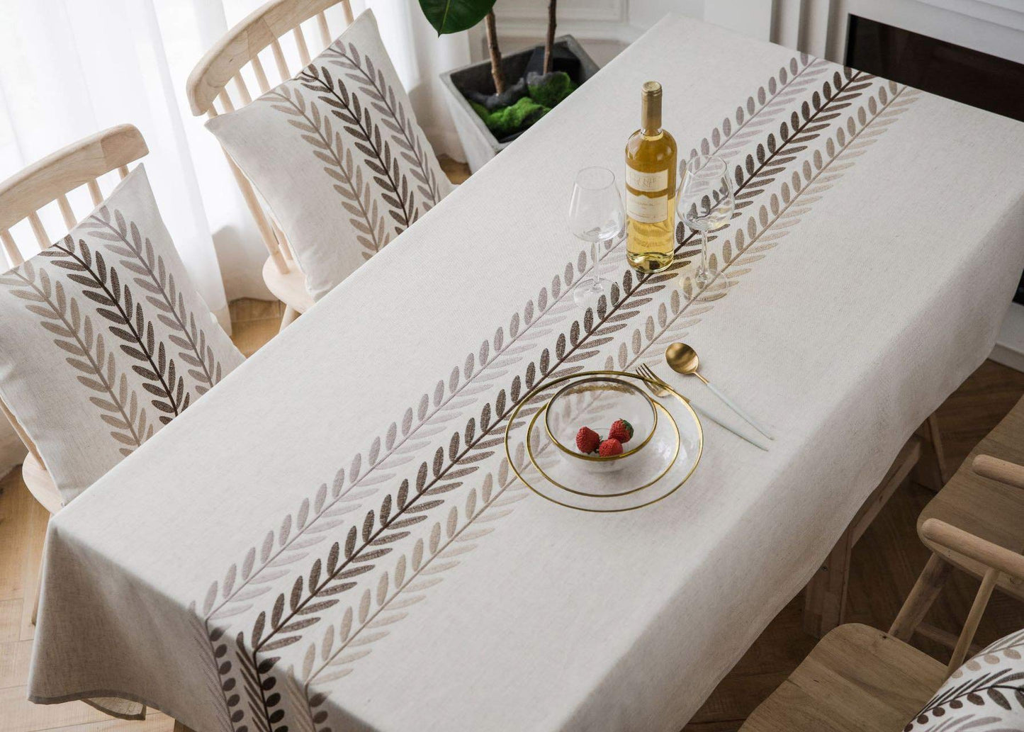 Bringsine Embroidery Wheat Ear Tablecloth Heavy Weight Cotton Linen Fabric Dust-Proof Water-Proof Table Cloth Cover for Kitchen Dinning Tabletop Decoration (Rectangle/Oblong, 53 x 53 Inch, Linen)