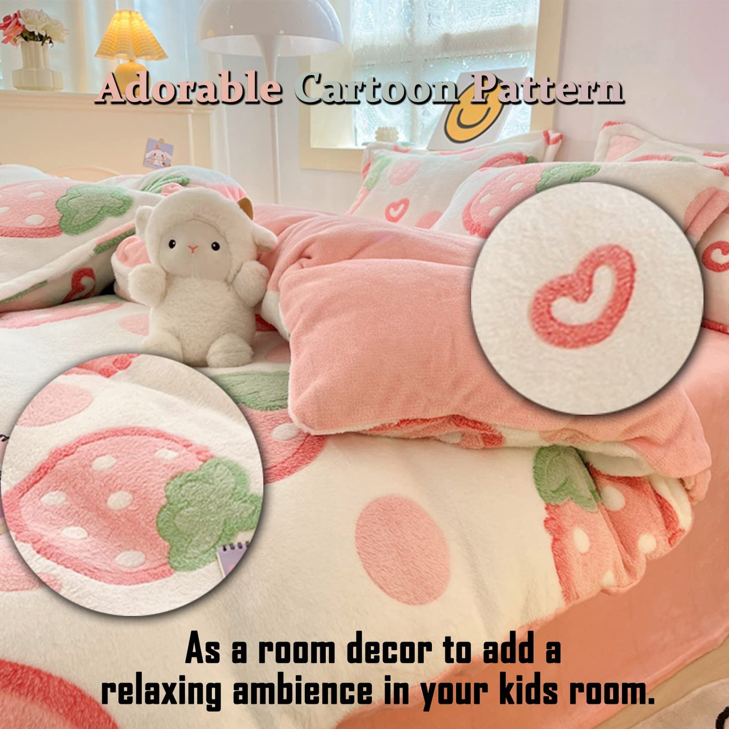 MorroMorn Twin Duvet Cover Set, Pink Strawberry Cute Bedding Sets, Fluffy Comforter Covers Lightweight Blanket Ultra Soft Kawaii for Girls Kids Toddler Teen Women Twin/Twin XL Size
