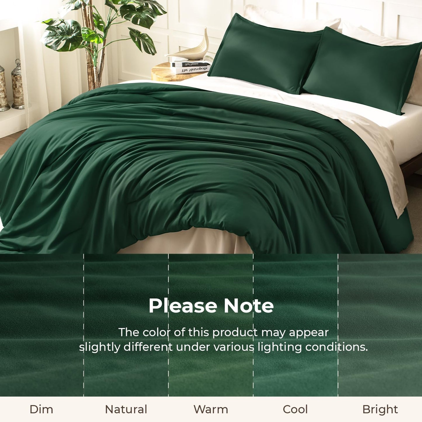 Litanika Dark Emerald Green King Comforter Set, 3 Pieces Solid Forest Bedding Set, All Season Fluffy Bed Set (104x90In Comforter & 2 Pillowcases)