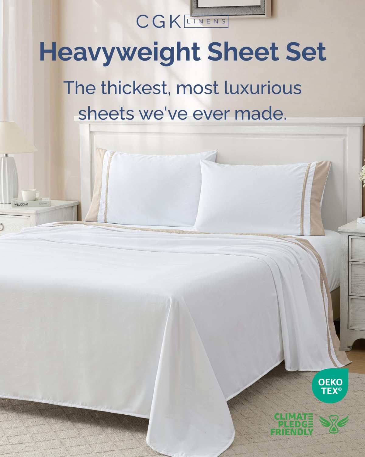 Extra Thick Heavyweight Queen Size 4 Piece Sheet Set - High End Super Luxury Queen Bed Set - Ultra-Soft, Breathable & Wrinkle Free - Premium Heavyweight Hotel Quality Sheets with Deep Pockets - Cream