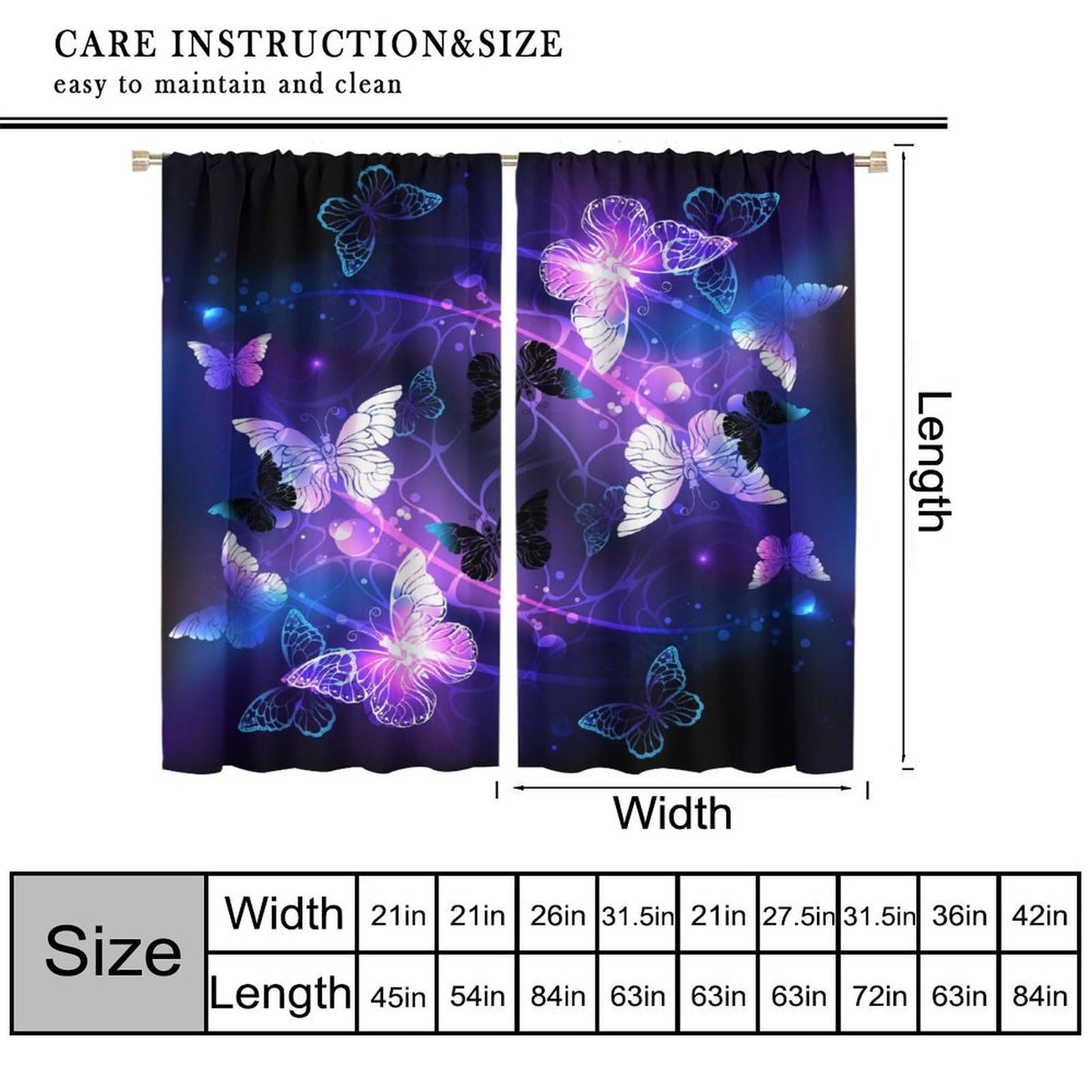 Yearn Jear Butterfly Curtains for Girls Bedroom,Purple Window Curtain Panels Drapes for Kids Bedroom Nursery Room Rod Pocket Windows Door Curtain, W42xL45in Decor