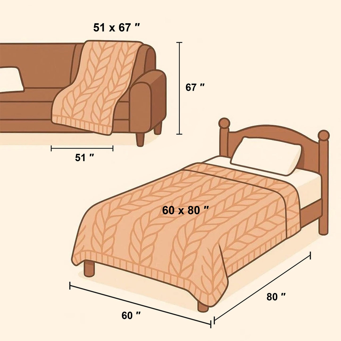 NTBAY 100% Pure Cotton Cable Knit Throw Blanket, Super Soft Warm 51x67 Knitted Throw Blanket for Couch, Sofa, Chair, Bed - Extra Cozy, Machine Washable, Comfortable Home Decor, Brown