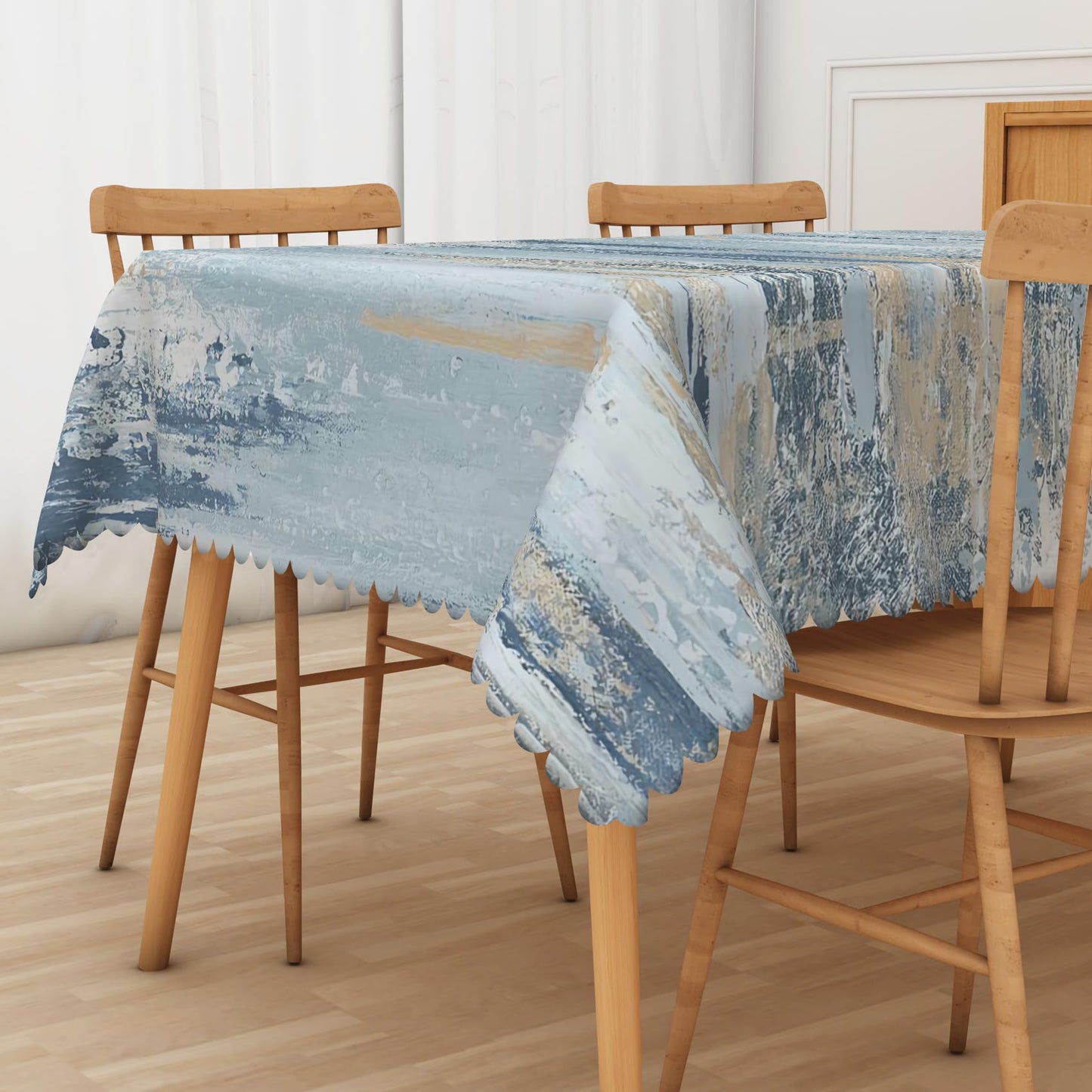 SIEDYCV Graffiti Painting Tablecloth Rectangle, 52x70 Inch Modern Abstract Art Sky Blue Oil Texture Fabric Table Cloth Thick,Waterproof Table Cover for Kitchen Birthday Wedding Party Cafe Home Decor