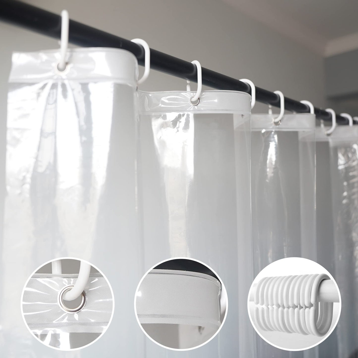 AooHome Clear 72 Width x 66 Height Inch Short Shower Curtain Liner, Plastic PEVA Partition Curtain with Hooks, Metal Grommets, Water Repellent, for Master & Guest Bathroom