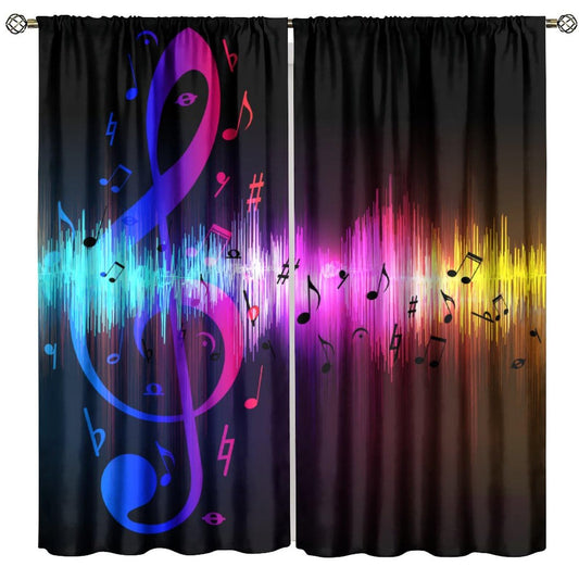 Music Curtains Kids Teens Boys Room Décor,Colorful Musical Notes Window Treatments for Bedroom Living Room Kitchen Room Darkening Fabric Drapes 2 Panels,Total Size 42" W x 45" H