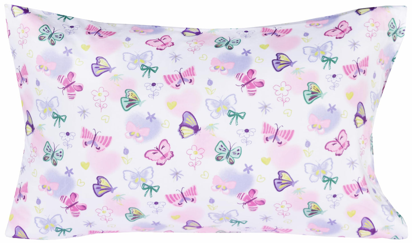 J-pinno Butterfly in Wonderland Purple Pink Cute Twin 100% Cotton 3 Pieces Sheet Set for Kids Girls Children, Flat Sheet + Fitted Sheet + Pillowcase Bedding Decoration Gift Set