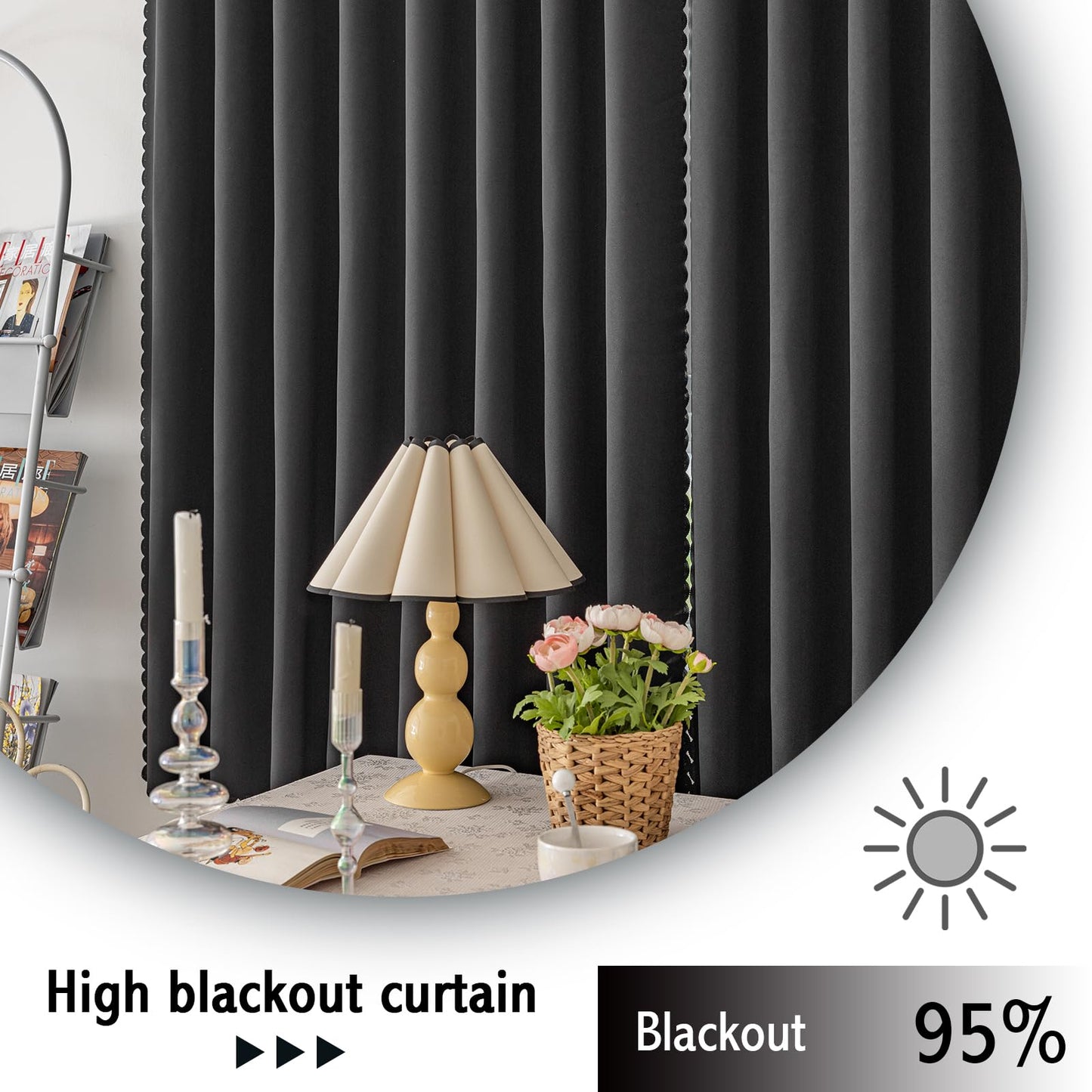 Jilron Magic Tape Stick on Curtains Blackout Curtains for Bedroom no Drillng Self Adhesive Curtain no Rod Small Window (Black, 35" W x 40" L) 2 Panels