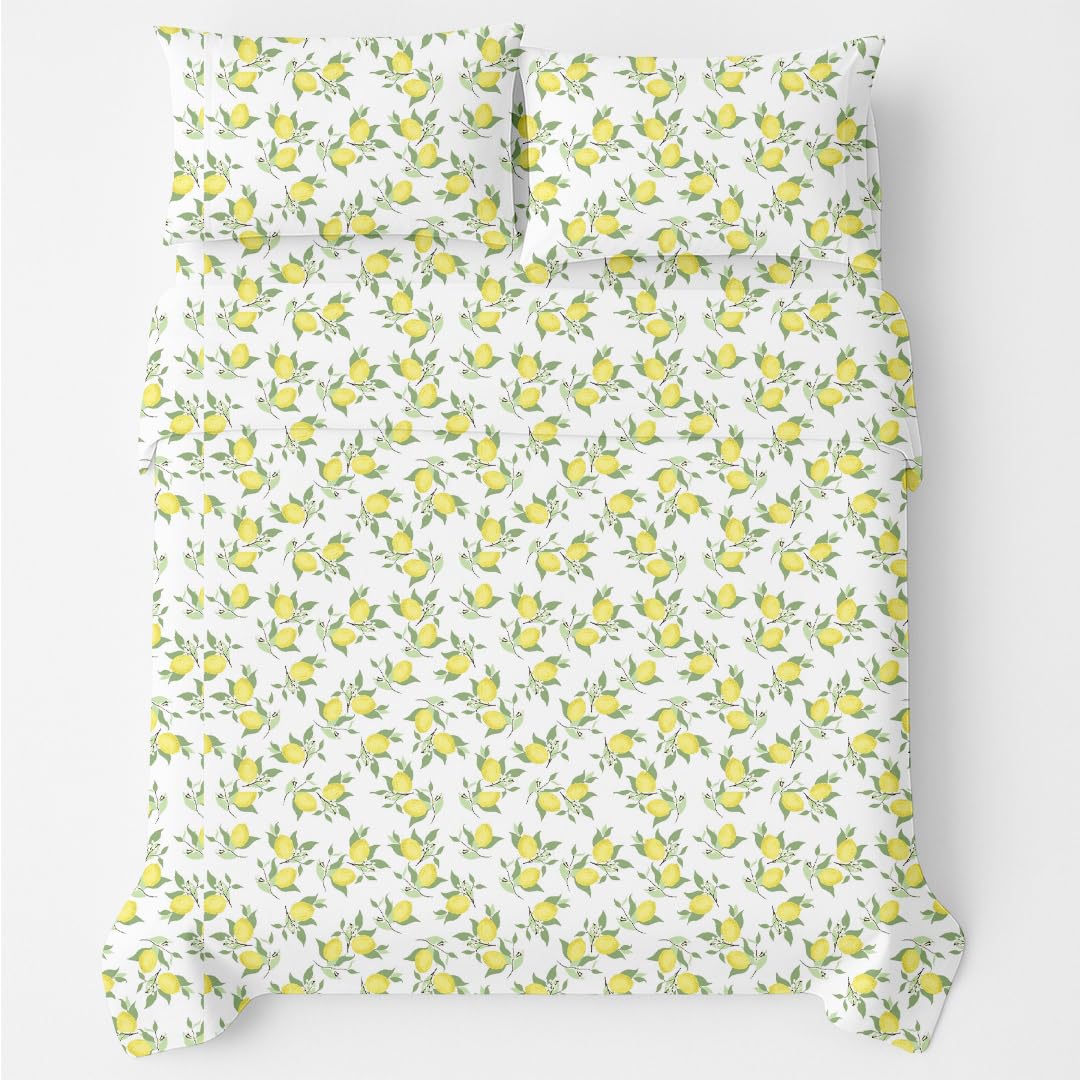 Shreem Linen Queen Sheet Set 4 Piece Bedding, Brushed Microfiber Soft Sheets for Queen Size Bed with Flat, Fitted Sheet, 2 Pillow Cases (LemonPop)