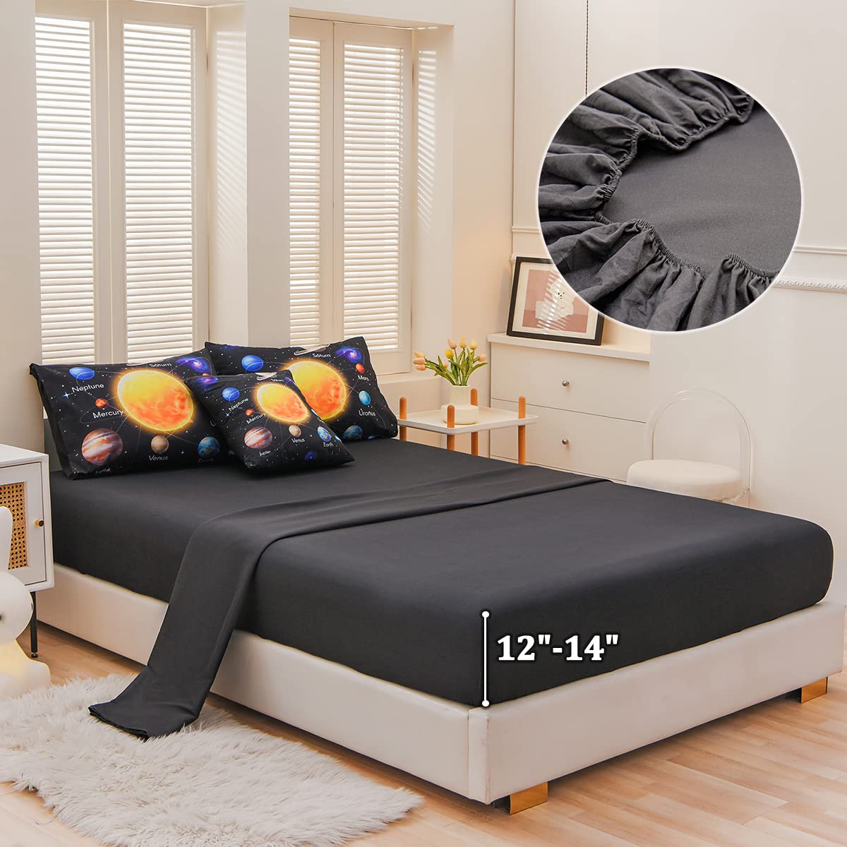 Tasselily 6 Pcs Bed in A Bag Twin Comforter Set for Boys, Solar System Universe Planet Comforter, Space Bedding Sets with Sheets for Kids