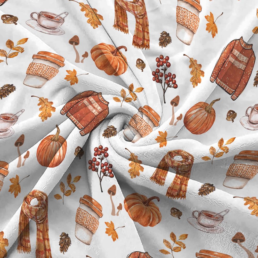 Fall Fleece Throw Blanket, Autumn Pumpkin Spice and Everything Nice with Books Wraps Coffees Lattes Pumpkins Pies Oversized, Soft Blanket for Couch,Cozy,Warm,Lightweight,50"X60"
