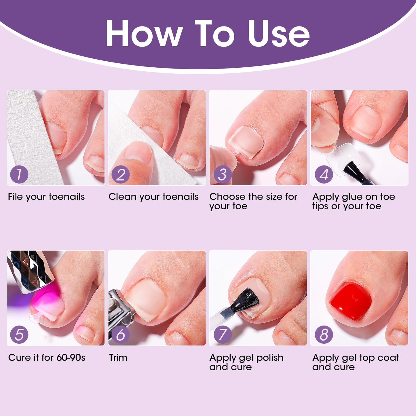Gellen Press On Toenails 300PCS Short Square Toe Nail Tips Full Cover Matte Soft Gel Fake Toenails, 12 Sizes Clear Toe Nail Extensions with Easy Handle for Pedicure DIY Home Nail Salon