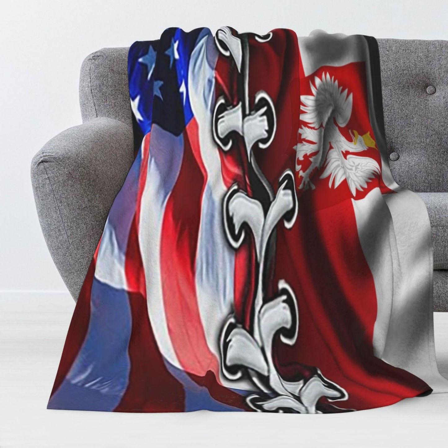 American and Poland Flag Throw Blankets Vintage for Bed & Couch Warm Winter Style - Lightweight Cozy Stylish Blanket for All Seasons