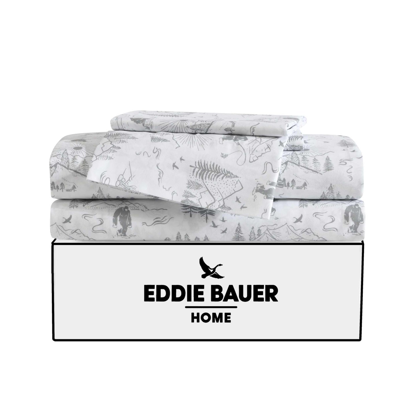 Eddie Bauer Kids - Full Sheet Set, Ultra-Soft Microfiber Bedding with Fully Elastic Fitted Sheet, Kids Bed Set with Pillowcases, Easy Care Bedding (Big Foot Hiking Trip)