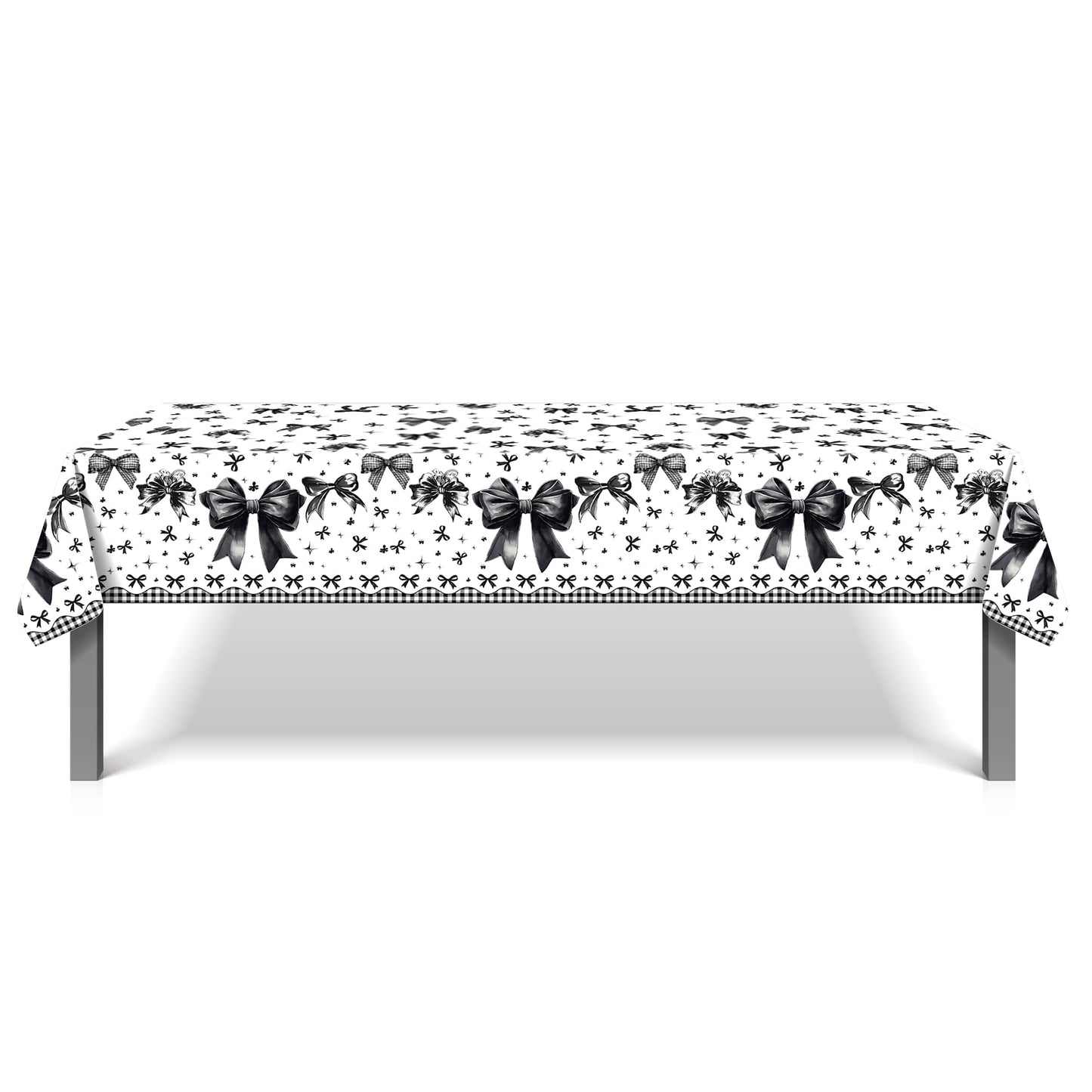 CC HOME 1Pc Black Bowknot Party Plastic Tablecloth 54 x 87 Inch Long Table Cover, Bow Tie Party Tablecover for Dark Style Theme Kids Baby Shower Birthday Dinner Picnic Kitchen Event