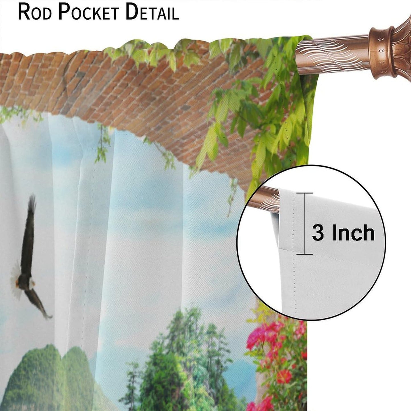 Yoakiet Italian Landscape Curtains,Old Stone Arches Sea Viewing Balcony Mural Waterfall Garden Flower Plant Print Rod Pocket Window Treatments Drapes for Bedroom Kitchen Living Room 42" W X 45" L