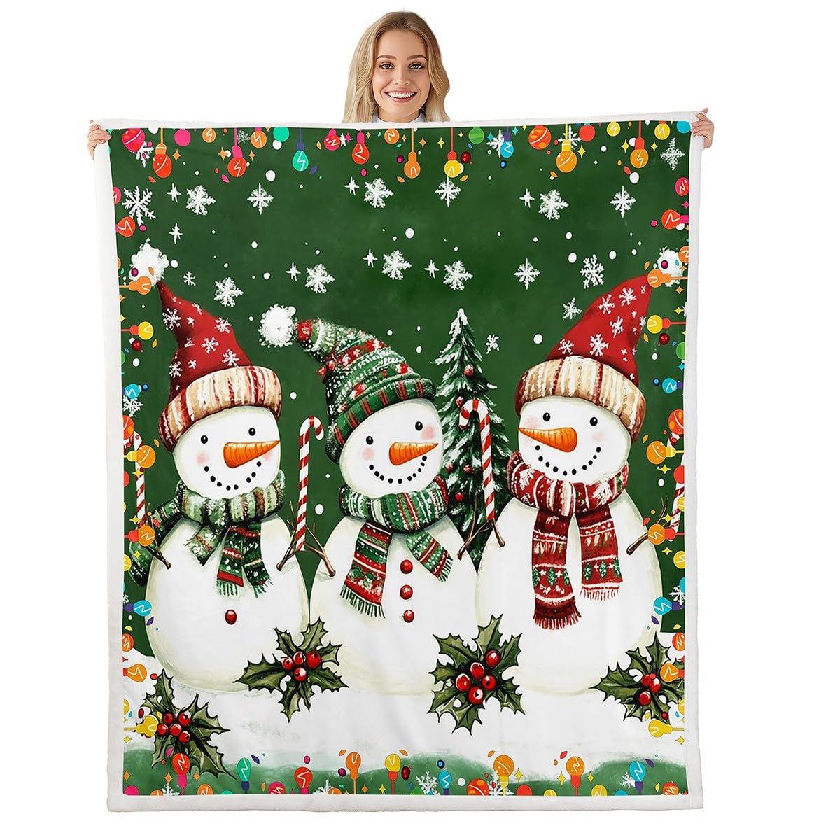 Erosebridal Kids Merry Christmas Sherpa Blanket Baby 30"X40" Kawaii Snowman Fleece Blanket for Kids New Year Cute Snowflake Throw Blanket Green Decorative Sofa Couch Plush Bed Blanket