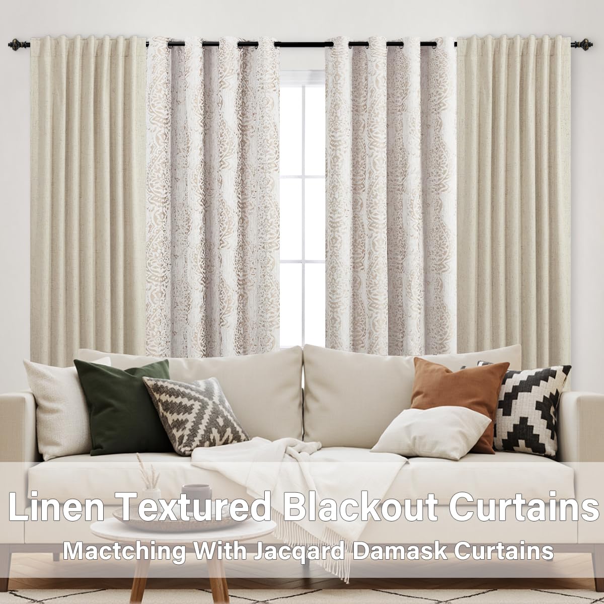 Taupe Blackout Curtains for Living Room Bedroom, 84 Inch Long Neutral Tan Light Brown Beige Chenille Jacquard Luxury Curtains Drapes 84 Inch Length 2 Panels Set, Cortinas Para Sala Modernas 2026