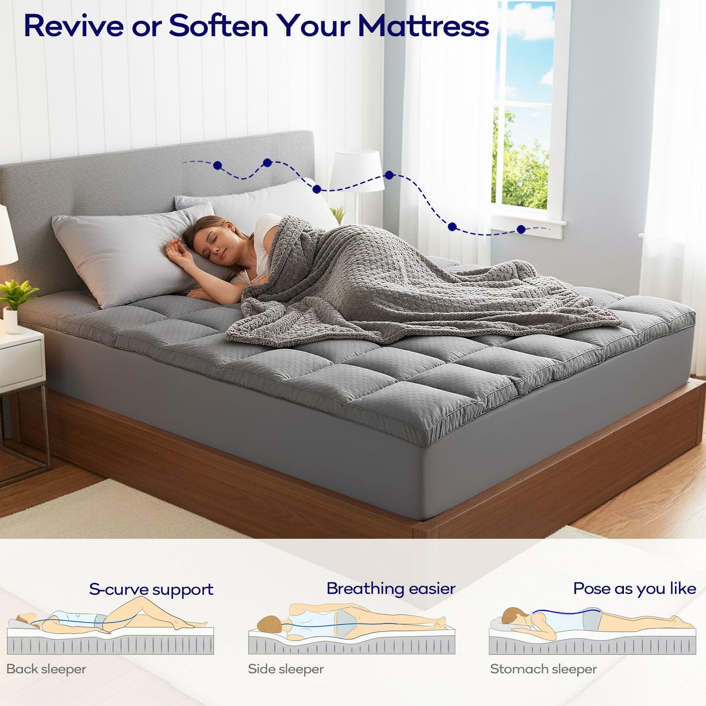 OLANLY Dual-Layer 4 Inch Full Mattress Topper for Back Pain, 2 Inch Gel Memory Foam Support Base and 2 Inch Cooling Pillow Top Mattress Pad Cover, Plush Pressure Relief, Deep Pocket, Grey