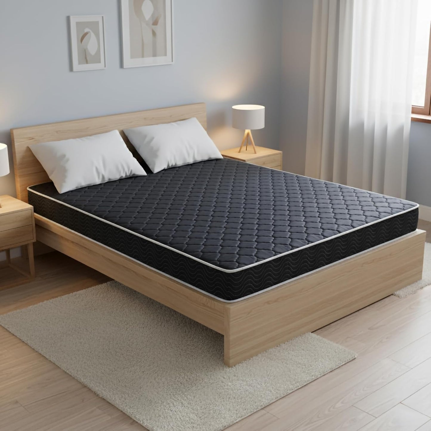 6-Inch Waterproof High-Density Foam Mattress with Navy Blue Diamond-Quilted Breathable Fabric for Cool Sleep Full Size