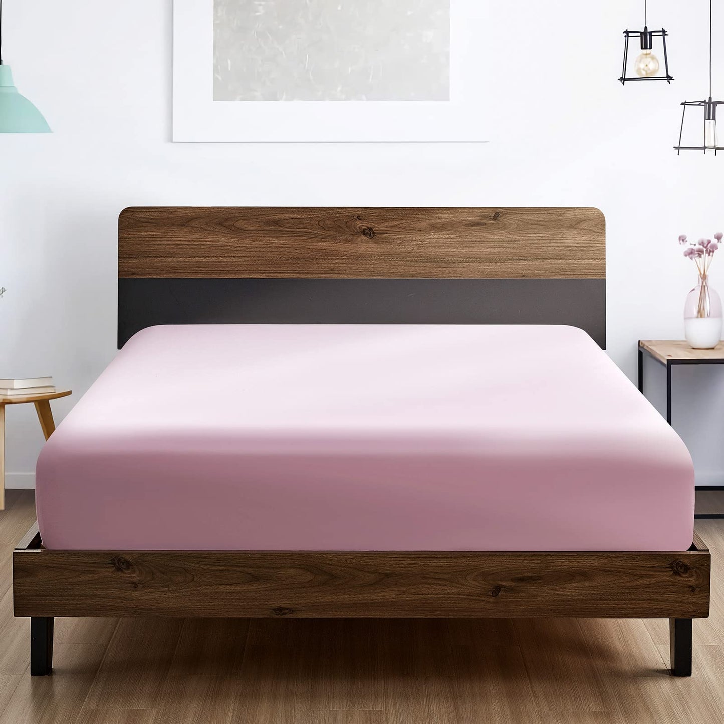 FreshCulture Queen Fitted Sheet - Hotel Quality, Ultra Soft & Breathable Brushed Microfiber, Deep Pocket, Cooling Fitted Sheets for Queen Size Bed (Dusty Pink)