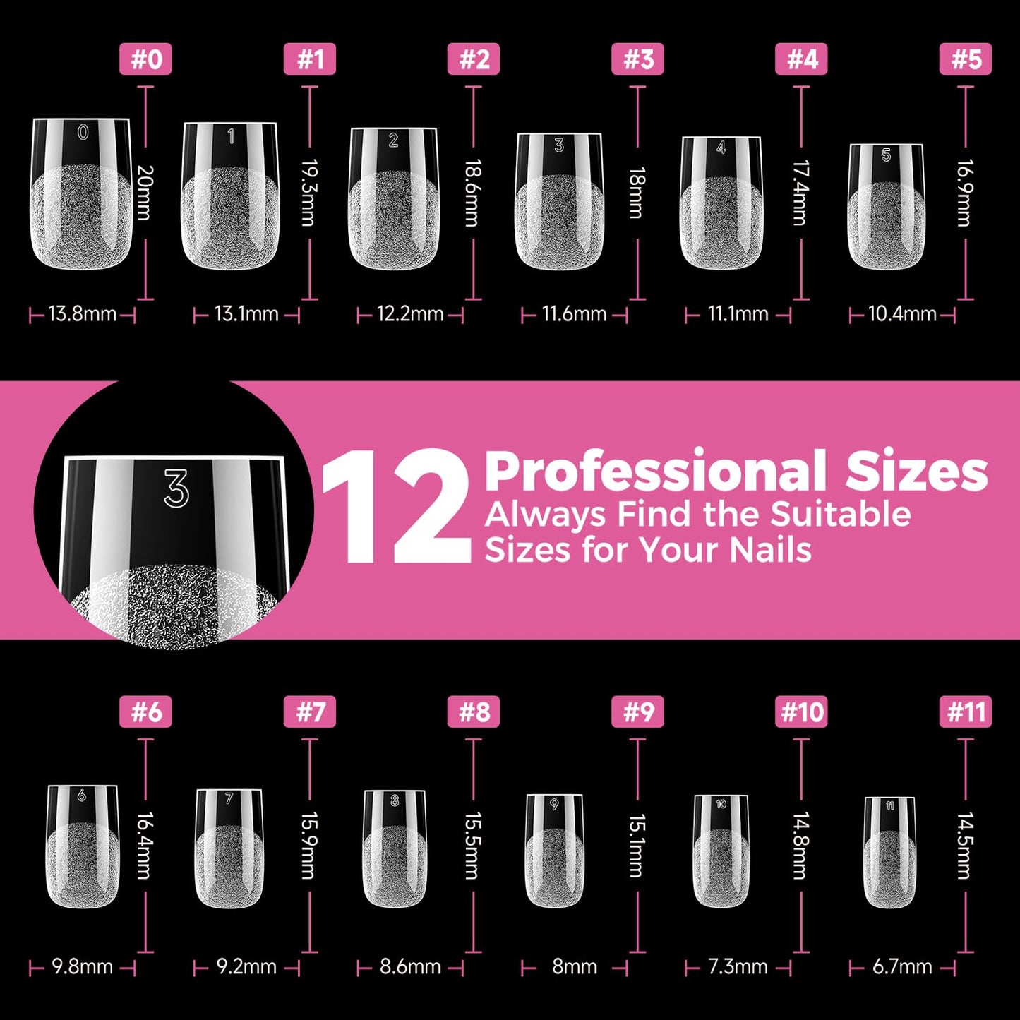 UAN GELLA Short Sharp Square Nail Tips 504pcs Short Square Press on Nails Pre Etched Acrylic Fake Nails for Full Cover Nail Tips DIY Nails Salon at Home 12 Sizes