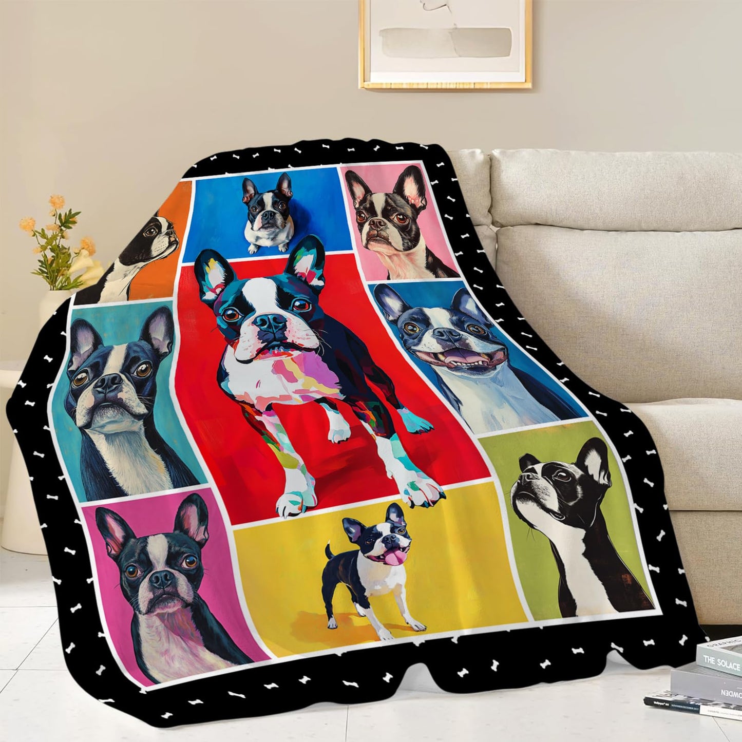 Boston Terrier Blanket, Dog Throw Blanket, Boston Terrier Gifts, Pet Dog Stuff Fleece Flannel Plush for Women Men Boys Girls Lover Adults Soft Bedding for Sofa Bed Office Home Decor 50"X40"