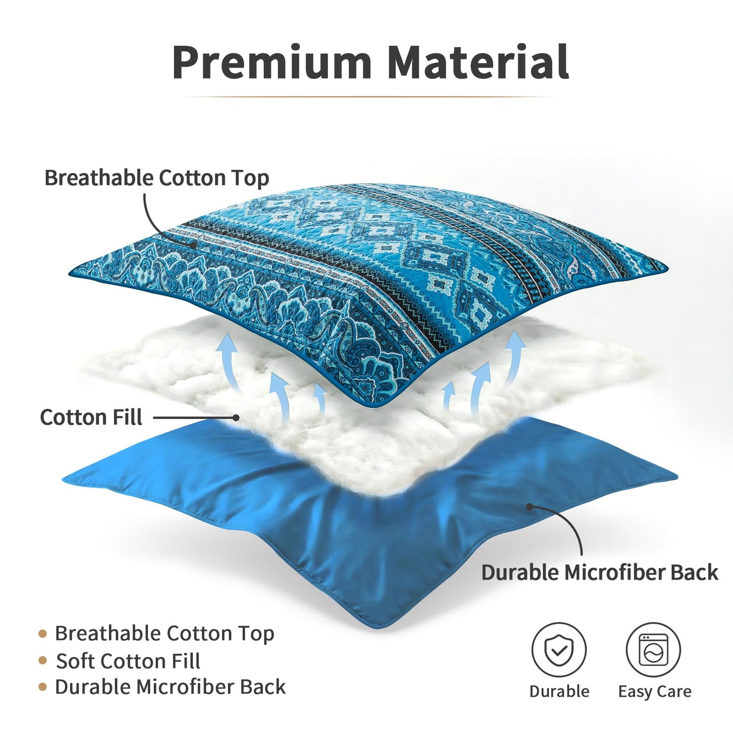 TWINRUN Cotton Quilts Queen Size, 3 Pieces Queen Quilt Bedding Set (90 x 98 Inch), Lightweight Boho Quilts Queen Size for Bed, Blue Stripes Bedspreads for All Seasons, Machine Wash