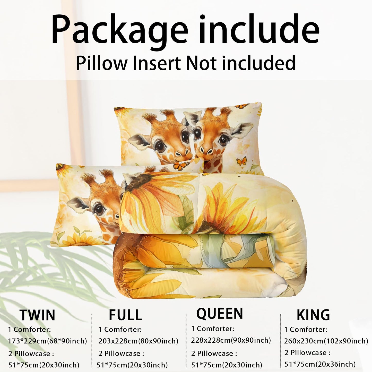 lneffble Sunflower Giraffe Comforter Set Twin Size for Girls,Yellow Giraffe Bedding Set,Flower Butterfly Print Animals Bedding Set,Wildlife Quilt Set,Leopard Pattern Bed Comforter Set