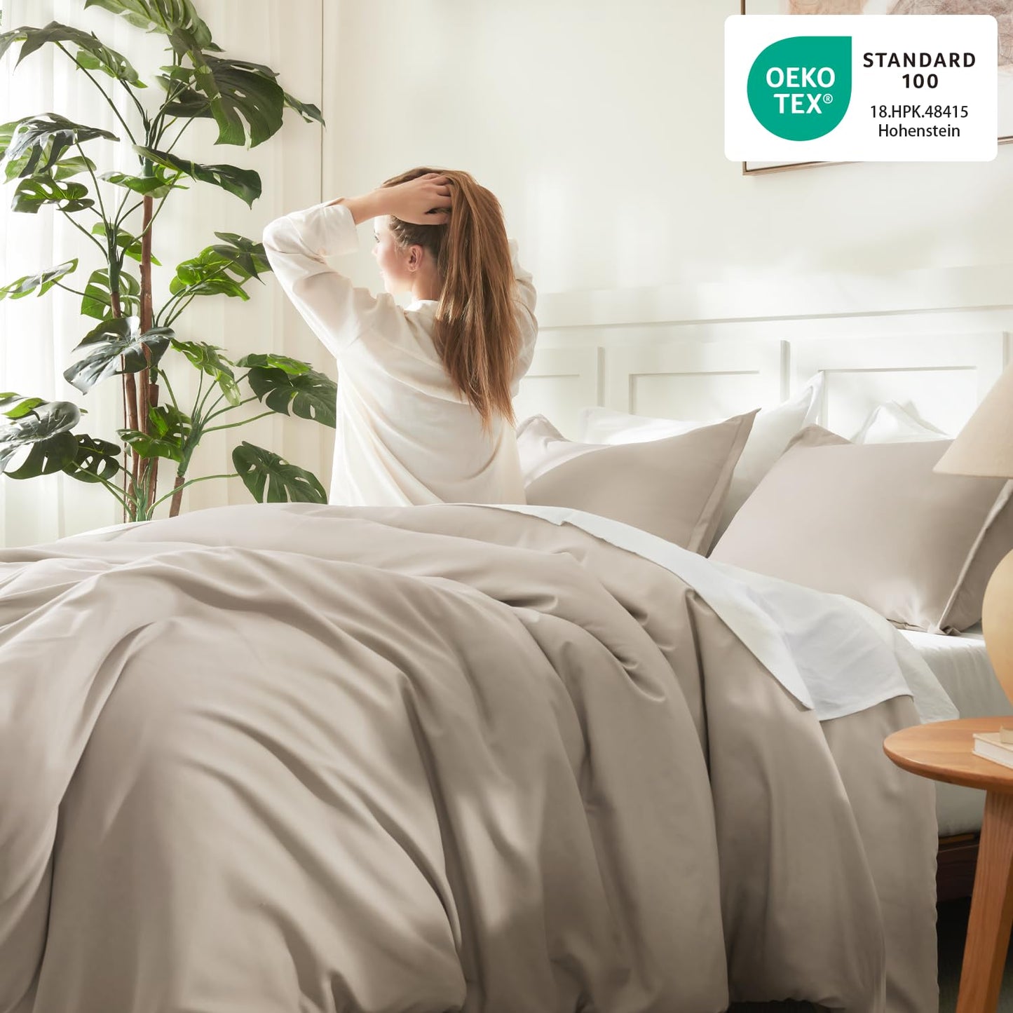 Litanika Oatmeal Comforter King Size, 3 Pieces Lightweight Solid Bedding Comforter Set, All Season Fluffy Bed Set
