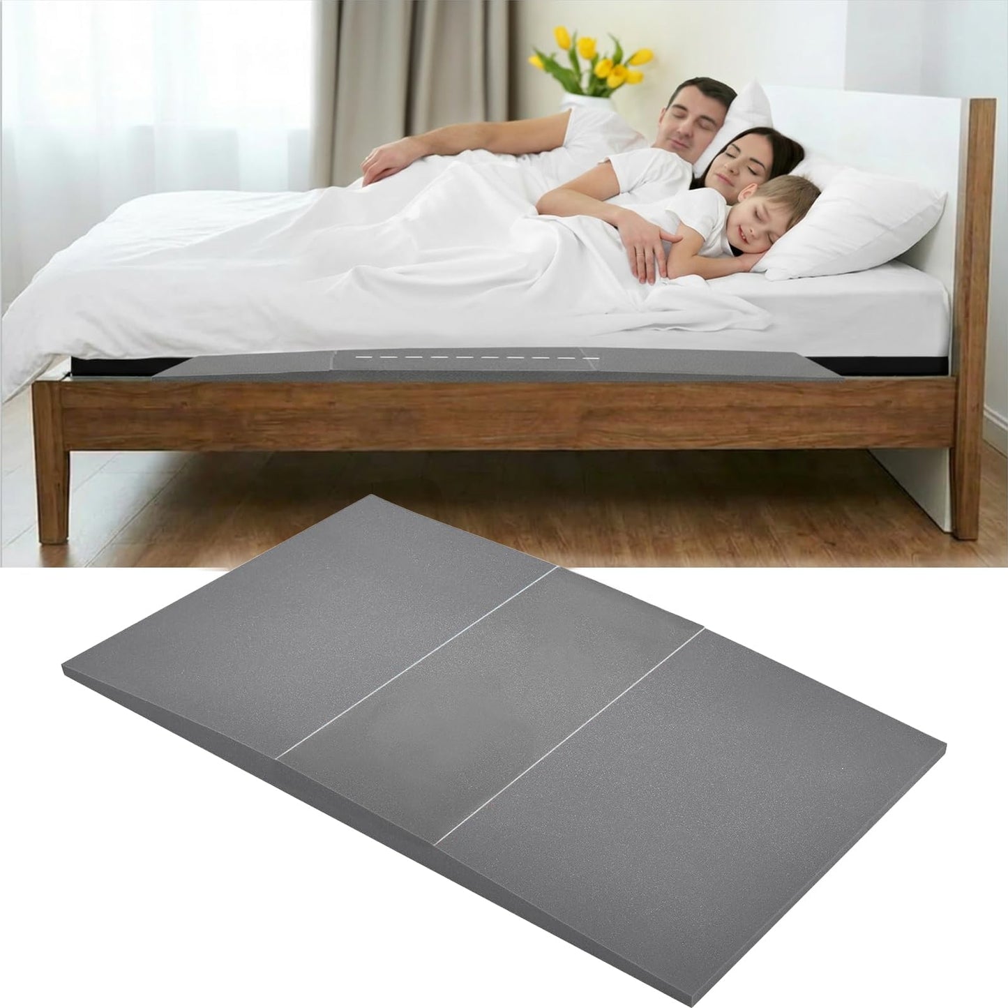 Fix Sagging Mattress Support Pad, 40D High Density Foam Mattress Firming Pad with Trapezoidal Design, Targeted Support (Gray Pack of 1, 59x25x2in)