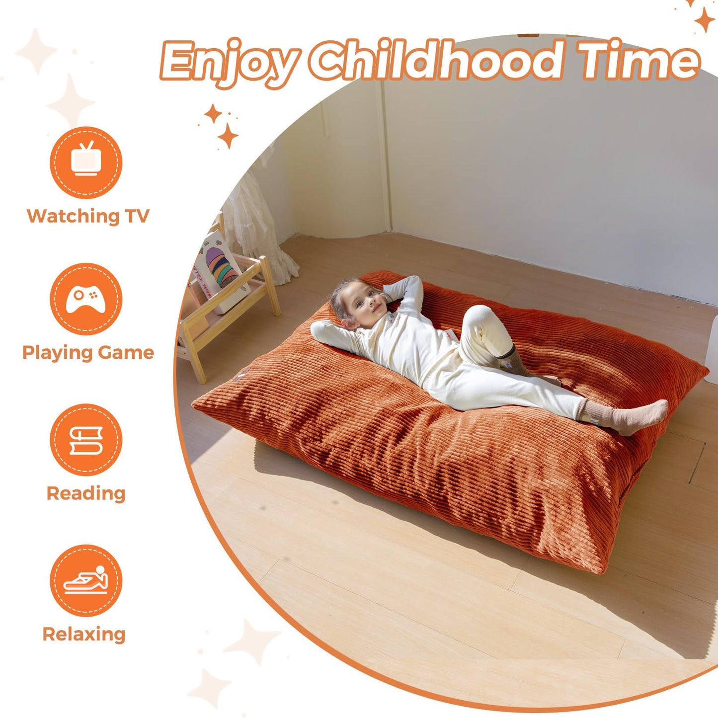 MAXYOYO 3 in 1 Kids Bean Bag Chair Couch, Convertible Chair Folds from Bean Bag to Lounger, Child Floor Sofa for Gaming, Reading, Floor Couch with High-Density Foam Filling